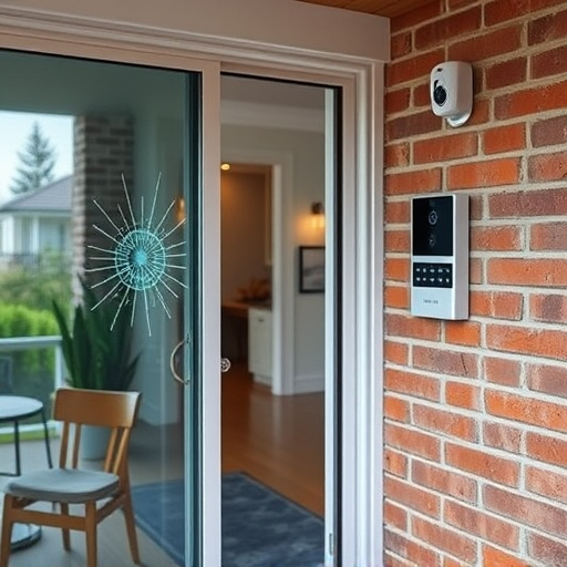 glass break sensor on sliding door,security keypad on modern apartment wall,smart video doorbell on suburban porch,ai security camera scanning for movement,home monitoring control room with multiple screens,wireless doorbell with camera on brick home