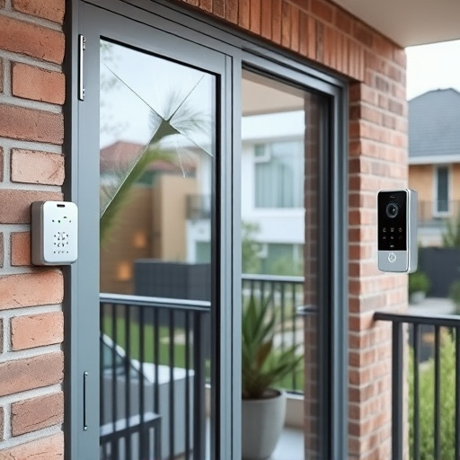 glass break sensor on sliding door,security keypad on modern apartment wall,smart video doorbell on suburban porch,ai security camera scanning for movement,home monitoring control room with multiple screens,wireless doorbell with camera on brick home
