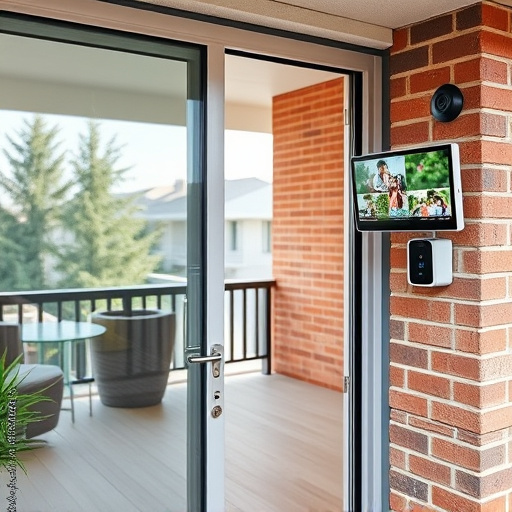 glass break sensor on sliding door,security keypad on modern apartment wall,smart video doorbell on suburban porch,ai security camera scanning for movement,home monitoring control room with multiple screens,wireless doorbell with camera on brick home