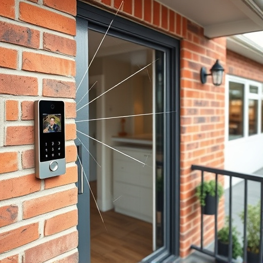 glass break sensor on sliding door,security keypad on modern apartment wall,smart video doorbell on suburban porch,ai security camera scanning for movement,home monitoring control room with multiple screens,wireless doorbell with camera on brick home