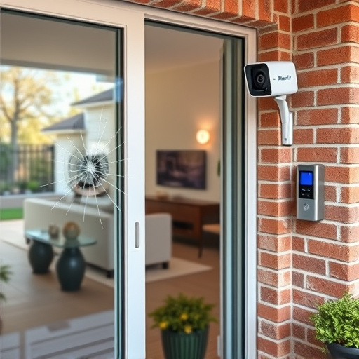 glass break sensor on sliding door,security keypad on modern apartment wall,smart video doorbell on suburban porch,ai security camera scanning for movement,home monitoring control room with multiple screens,wireless doorbell with camera on brick home