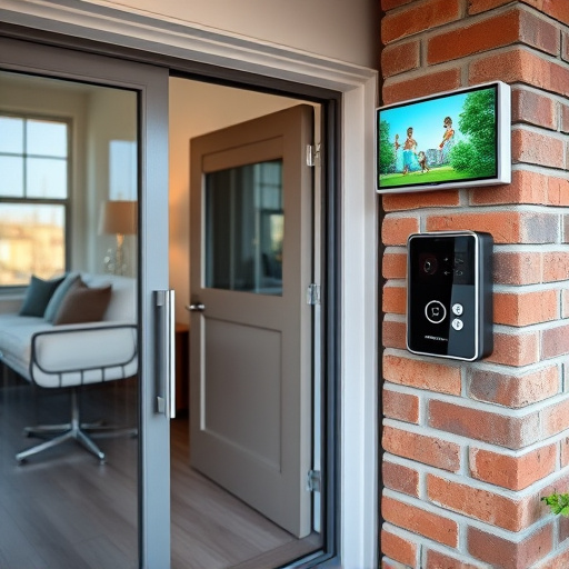 glass break sensor on sliding door,security keypad on modern apartment wall,smart video doorbell on suburban porch,ai security camera scanning for movement,home monitoring control room with multiple screens,wireless doorbell with camera on brick home