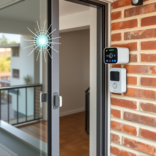 glass break sensor on sliding door,security keypad on modern apartment wall,smart video doorbell on suburban porch,ai security camera scanning for movement,home monitoring control room with multiple screens,wireless doorbell with camera on brick home