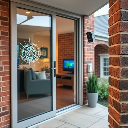 glass break sensor on sliding door,security keypad on modern apartment wall,smart video doorbell on suburban porch,ai security camera scanning for movement,home monitoring control room with multiple screens,wireless doorbell with camera on brick home