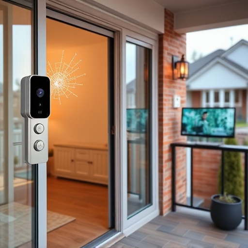 glass break sensor on sliding door,security keypad on modern apartment wall,smart video doorbell on suburban porch,ai security camera scanning for movement,home monitoring control room with multiple screens,wireless doorbell with camera on brick home