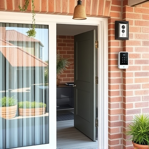 glass break sensor on sliding door,security keypad on modern apartment wall,smart video doorbell on suburban porch,ai security camera scanning for movement,home monitoring control room with multiple screens,wireless doorbell with camera on brick home