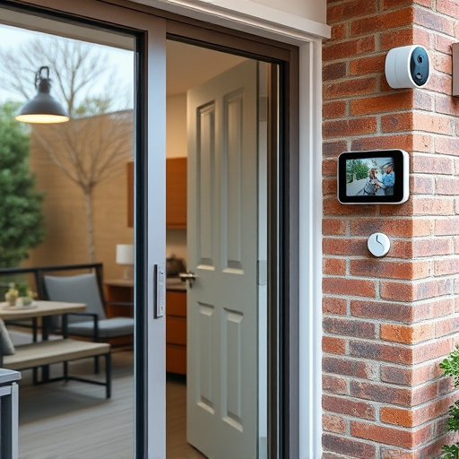 glass break sensor on sliding door,security keypad on modern apartment wall,smart video doorbell on suburban porch,ai security camera scanning for movement,home monitoring control room with multiple screens,wireless doorbell with camera on brick home