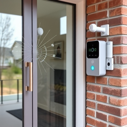 glass break sensor on sliding door,security keypad on modern apartment wall,smart video doorbell on suburban porch,ai security camera scanning for movement,home monitoring control room with multiple screens,wireless doorbell with camera on brick home
