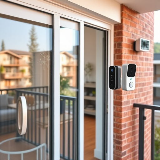 glass break sensor on sliding door,security keypad on modern apartment wall,smart video doorbell on suburban porch,ai security camera scanning for movement,home monitoring control room with multiple screens,wireless doorbell with camera on brick home