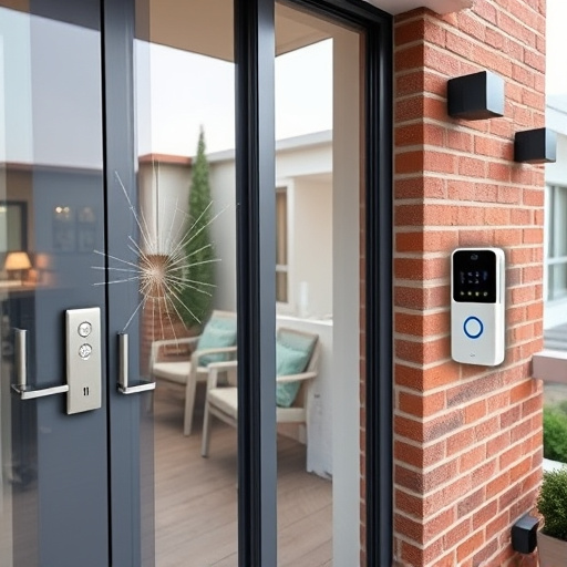 glass break sensor on sliding door,security keypad on modern apartment wall,smart video doorbell on suburban porch,ai security camera scanning for movement,home monitoring control room with multiple screens,wireless doorbell with camera on brick home