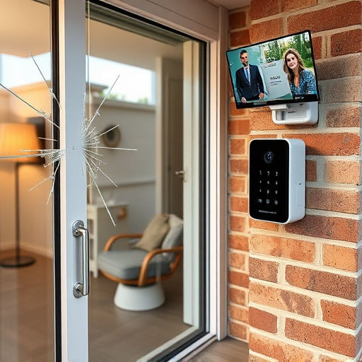 glass break sensor on sliding door,security keypad on modern apartment wall,smart video doorbell on suburban porch,ai security camera scanning for movement,home monitoring control room with multiple screens,wireless doorbell with camera on brick home