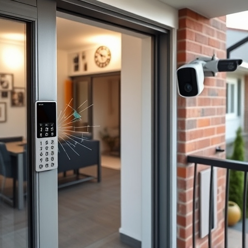 glass break sensor on sliding door,security keypad on modern apartment wall,smart video doorbell on suburban porch,ai security camera scanning for movement,home monitoring control room with multiple screens,wireless doorbell with camera on brick home
