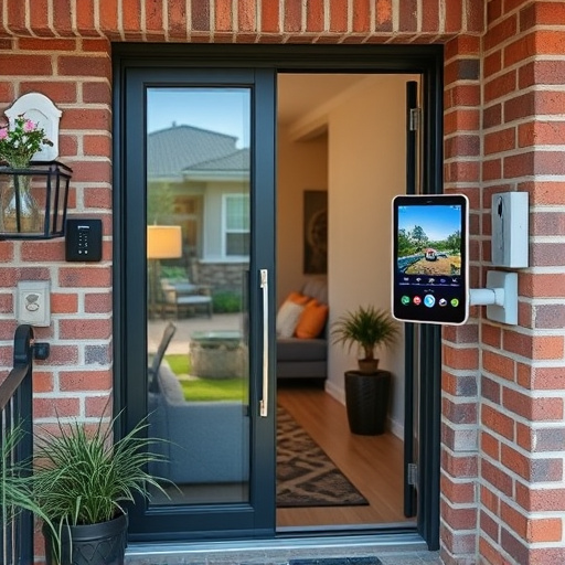 glass break sensor on sliding door,security keypad on modern apartment wall,smart video doorbell on suburban porch,ai security camera scanning for movement,home monitoring control room with multiple screens,wireless doorbell with camera on brick home