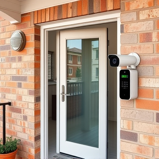 glass break sensor on sliding door,security keypad on modern apartment wall,smart video doorbell on suburban porch,ai security camera scanning for movement,home monitoring control room with multiple screens,wireless doorbell with camera on brick home