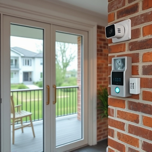 glass break sensor on sliding door,security keypad on modern apartment wall,smart video doorbell on suburban porch,ai security camera scanning for movement,home monitoring control room with multiple screens,wireless doorbell with camera on brick home