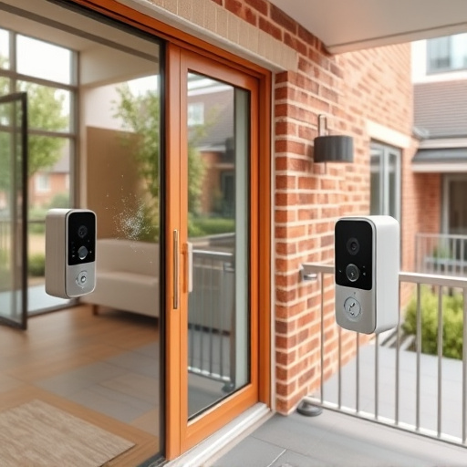 glass break sensor on sliding door,security keypad on modern apartment wall,smart video doorbell on suburban porch,ai security camera scanning for movement,home monitoring control room with multiple screens,wireless doorbell with camera on brick home