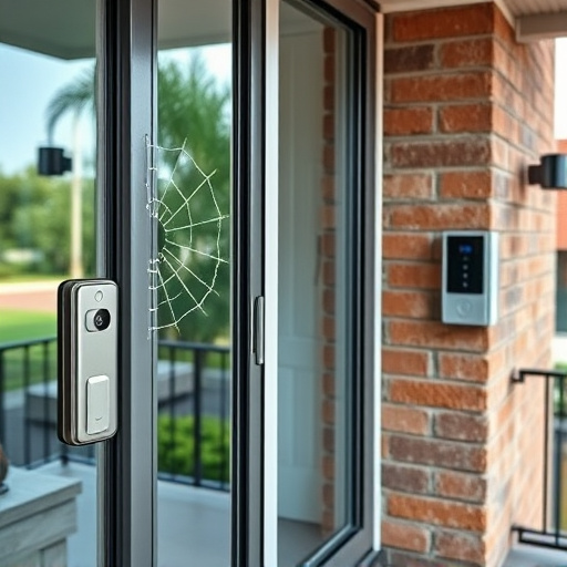 glass break sensor on sliding door,security keypad on modern apartment wall,smart video doorbell on suburban porch,ai security camera scanning for movement,home monitoring control room with multiple screens,wireless doorbell with camera on brick home
