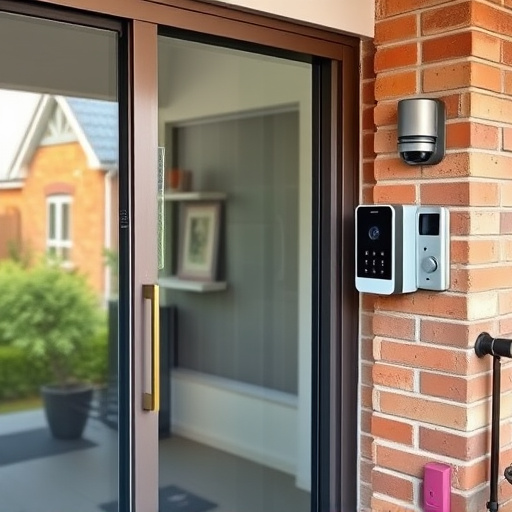 glass break sensor on sliding door,security keypad on modern apartment wall,smart video doorbell on suburban porch,ai security camera scanning for movement,home monitoring control room with multiple screens,wireless doorbell with camera on brick home
