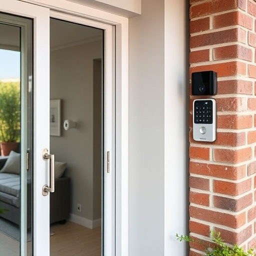 glass break sensor on sliding door,security keypad on modern apartment wall,smart video doorbell on suburban porch,ai security camera scanning for movement,home monitoring control room with multiple screens,wireless doorbell with camera on brick home