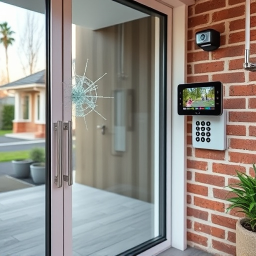 glass break sensor on sliding door,security keypad on modern apartment wall,smart video doorbell on suburban porch,ai security camera scanning for movement,home monitoring control room with multiple screens,wireless doorbell with camera on brick home