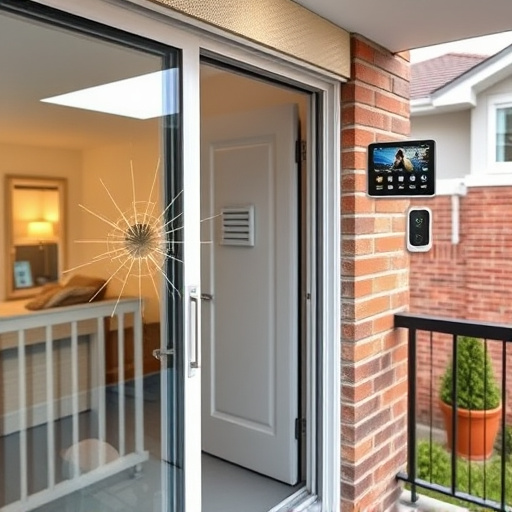 glass break sensor on sliding door,security keypad on modern apartment wall,smart video doorbell on suburban porch,ai security camera scanning for movement,home monitoring control room with multiple screens,wireless doorbell with camera on brick home