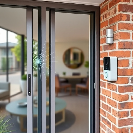 glass break sensor on sliding door,security keypad on modern apartment wall,smart video doorbell on suburban porch,ai security camera scanning for movement,home monitoring control room with multiple screens,wireless doorbell with camera on brick home
