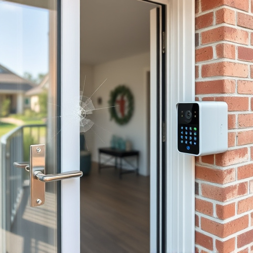 glass break sensor on sliding door,security keypad on modern apartment wall,smart video doorbell on suburban porch,ai security camera scanning for movement,home monitoring control room with multiple screens,wireless doorbell with camera on brick home