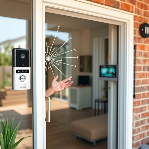glass break sensor on sliding door,security keypad on modern apartment wall,smart video doorbell on suburban porch,ai security camera scanning for movement,home monitoring control room with multiple screens,wireless doorbell with camera on brick home