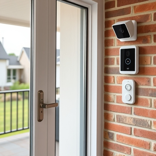 glass break sensor on sliding door,security keypad on modern apartment wall,smart video doorbell on suburban porch,ai security camera scanning for movement,home monitoring control room with multiple screens,wireless doorbell with camera on brick home