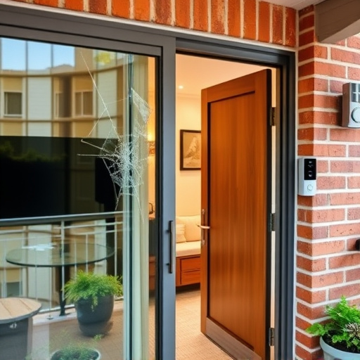glass break sensor on sliding door,security keypad on modern apartment wall,smart video doorbell on suburban porch,ai security camera scanning for movement,home monitoring control room with multiple screens,wireless doorbell with camera on brick home