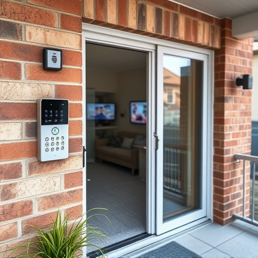 glass break sensor on sliding door,security keypad on modern apartment wall,smart video doorbell on suburban porch,ai security camera scanning for movement,home monitoring control room with multiple screens,wireless doorbell with camera on brick home