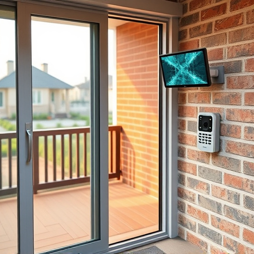glass break sensor on sliding door,security keypad on modern apartment wall,smart video doorbell on suburban porch,ai security camera scanning for movement,home monitoring control room with multiple screens,wireless doorbell with camera on brick home