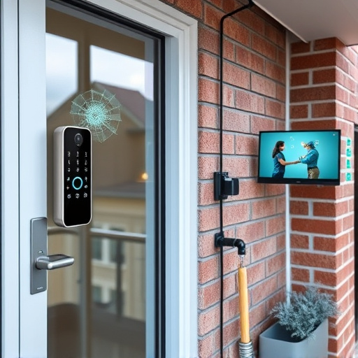 glass break sensor on sliding door,security keypad on modern apartment wall,smart video doorbell on suburban porch,ai security camera scanning for movement,home monitoring control room with multiple screens,wireless doorbell with camera on brick home