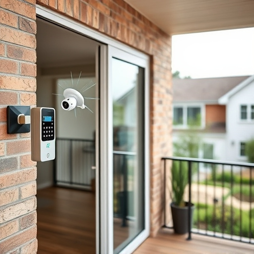 glass break sensor on sliding door,security keypad on modern apartment wall,smart video doorbell on suburban porch,ai security camera scanning for movement,home monitoring control room with multiple screens,wireless doorbell with camera on brick home