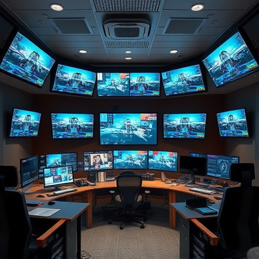 home monitoring control room with multiple screens