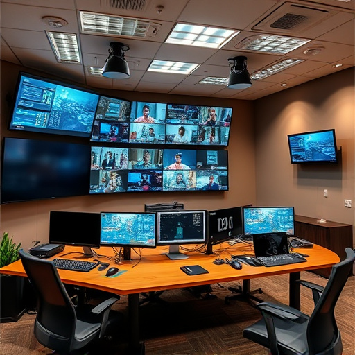 home monitoring control room with multiple screens
