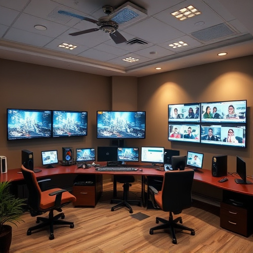 home monitoring control room with multiple screens