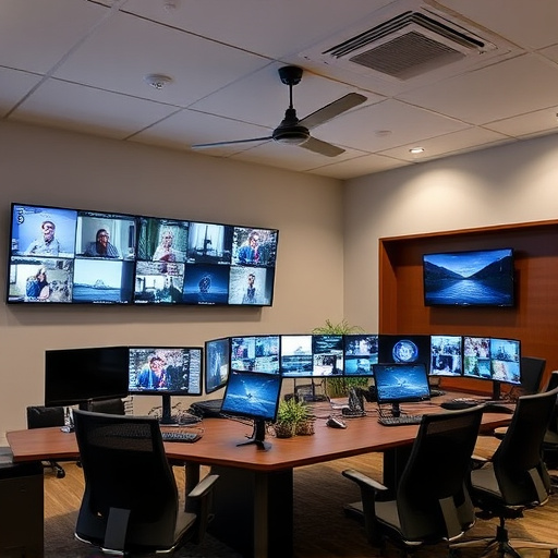 home monitoring control room with multiple screens