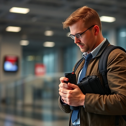 man checking legal travel restrictions for safety gear,safe carrying methods for legal defense products,person researching personal safety laws online,attorney advising client on pepper spray laws,legal notice on taser product packaging