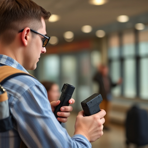 man checking legal travel restrictions for safety gear,safe carrying methods for legal defense products,person researching personal safety laws online,attorney advising client on pepper spray laws,legal notice on taser product packaging