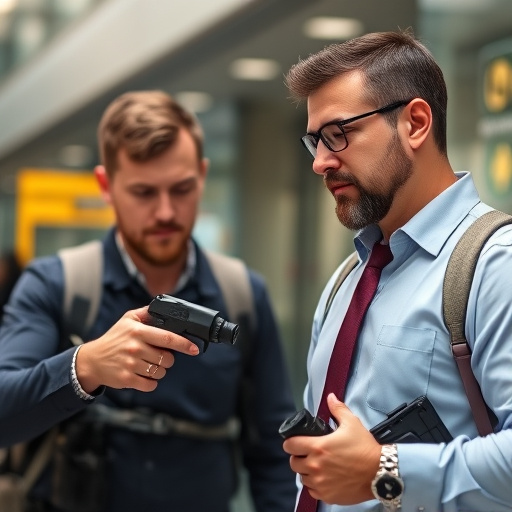 man checking legal travel restrictions for safety gear,safe carrying methods for legal defense products,person researching personal safety laws online,attorney advising client on pepper spray laws,legal notice on taser product packaging