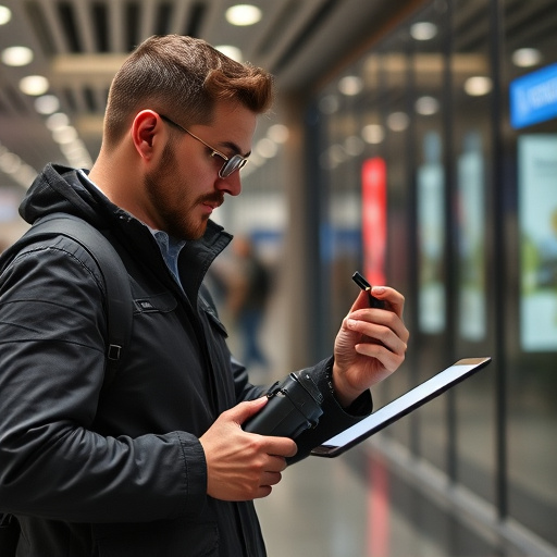 man checking legal travel restrictions for safety gear,safe carrying methods for legal defense products,person researching personal safety laws online,attorney advising client on pepper spray laws,legal notice on taser product packaging