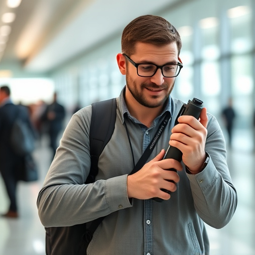 man checking legal travel restrictions for safety gear,safe carrying methods for legal defense products,person researching personal safety laws online,attorney advising client on pepper spray laws,legal notice on taser product packaging