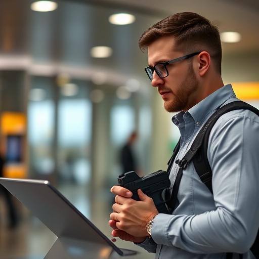 man checking legal travel restrictions for safety gear,safe carrying methods for legal defense products,person researching personal safety laws online,attorney advising client on pepper spray laws,legal notice on taser product packaging