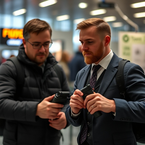 man checking legal travel restrictions for safety gear,safe carrying methods for legal defense products,person researching personal safety laws online,attorney advising client on pepper spray laws,legal notice on taser product packaging