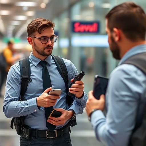 man checking legal travel restrictions for safety gear,safe carrying methods for legal defense products,person researching personal safety laws online,attorney advising client on pepper spray laws,legal notice on taser product packaging