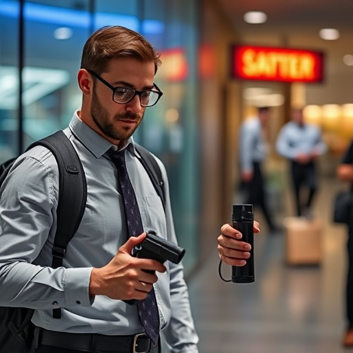 man checking legal travel restrictions for safety gear,safe carrying methods for legal defense products,person researching personal safety laws online,attorney advising client on pepper spray laws,legal notice on taser product packaging