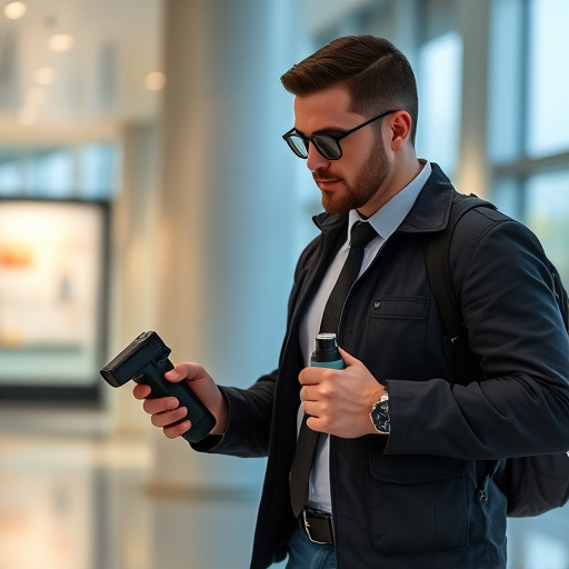 man checking legal travel restrictions for safety gear,safe carrying methods for legal defense products,person researching personal safety laws online,attorney advising client on pepper spray laws,legal notice on taser product packaging