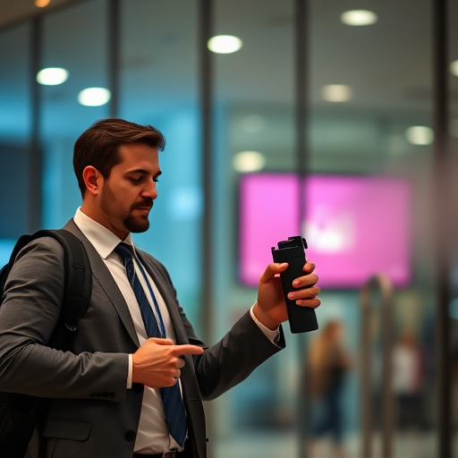man checking legal travel restrictions for safety gear,safe carrying methods for legal defense products,person researching personal safety laws online,attorney advising client on pepper spray laws,legal notice on taser product packaging