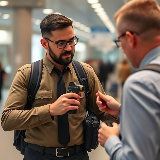man checking legal travel restrictions for safety gear,safe carrying methods for legal defense products,person researching personal safety laws online,attorney advising client on pepper spray laws,legal notice on taser product packaging
